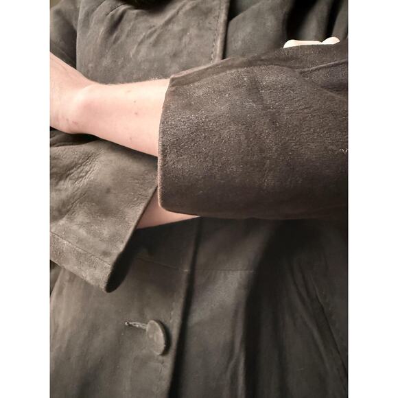 Vintage 60s Suede Fur Collar Coat | Chocolate Brown Mink Trim | Size M/L - Picture 6 of 14